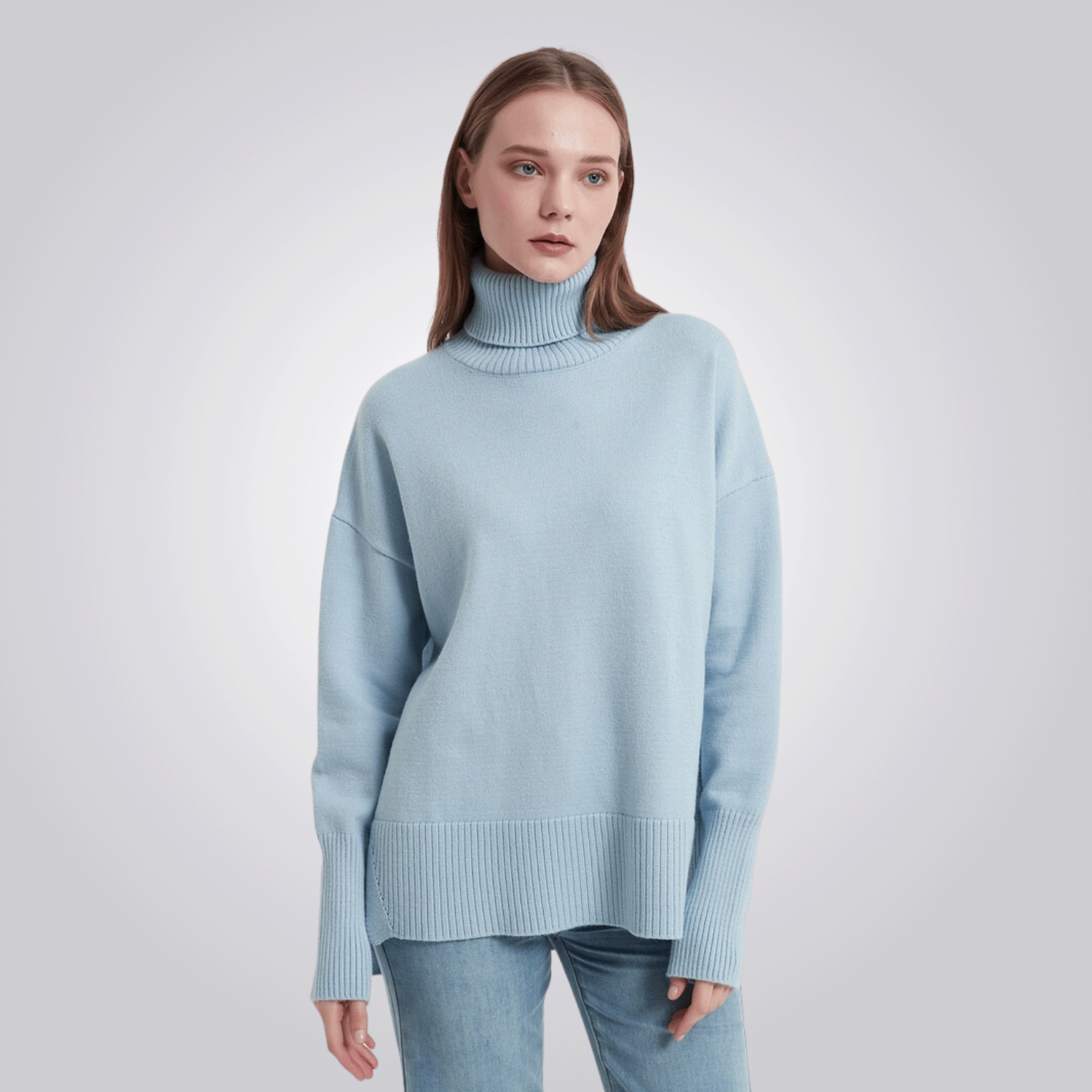 camiseta cordilheira gola alta feminina azul