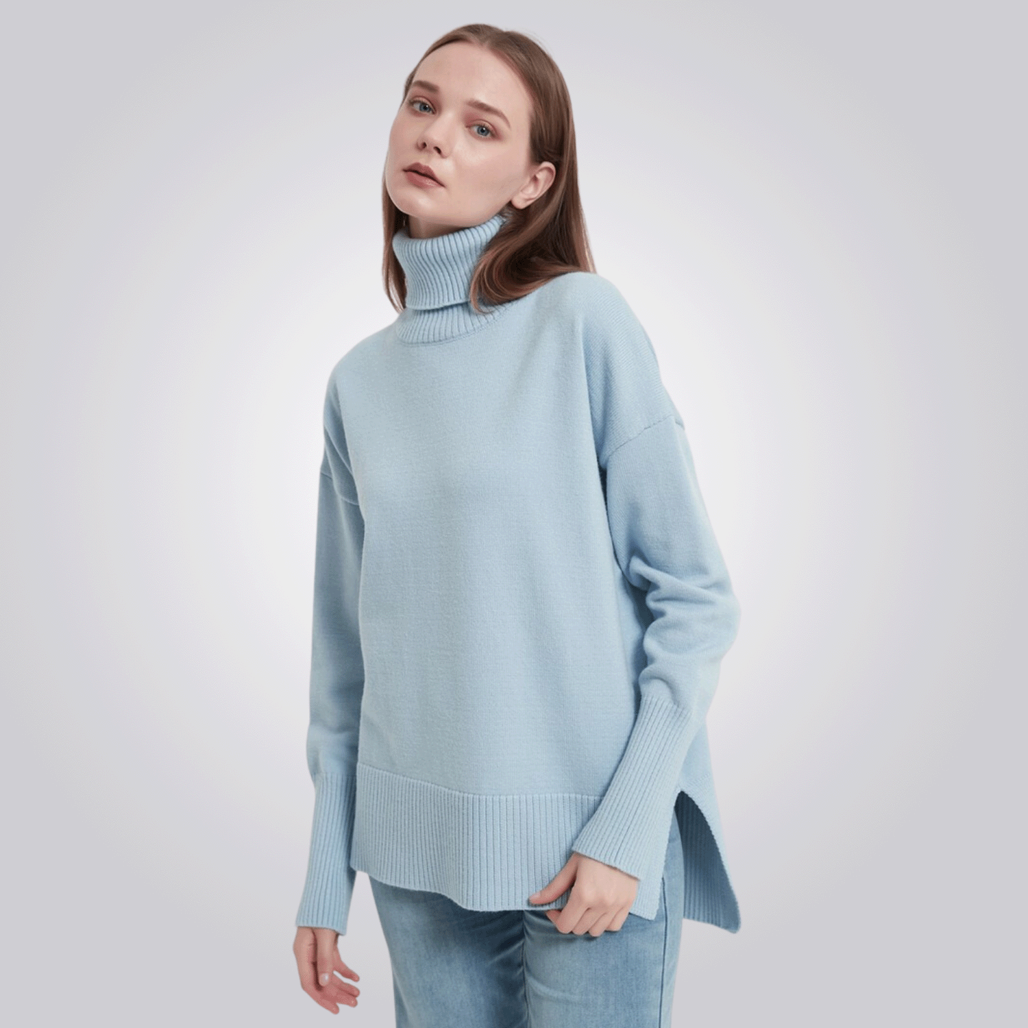 camiseta cordilheira gola alta feminina azul