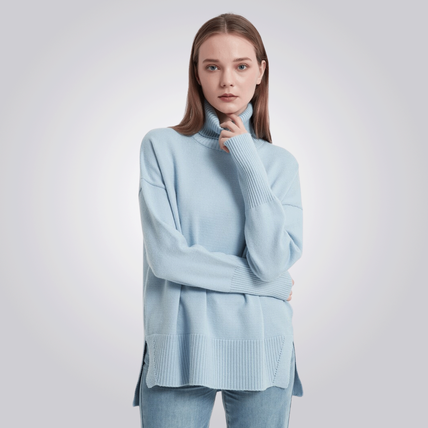 camiseta cordilheira gola alta feminina azul