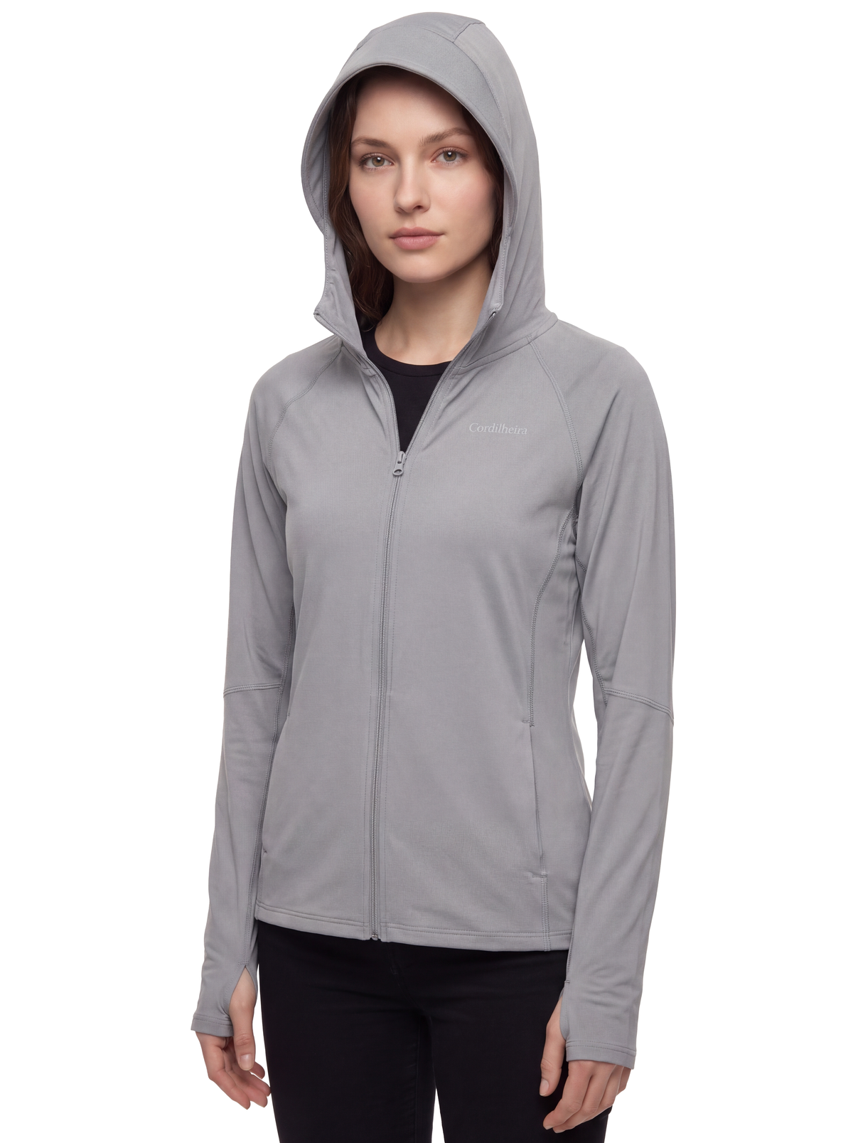 Capa da Roupa Corta-Vento Cordilheira Solar UV50+ Feminina da Marca Cordilheira, com Boa qualidade e proteção Confiável para esporte, mobilidade e dias ensolarados.