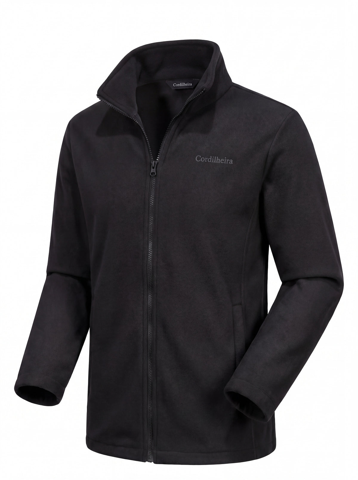 Fleece masculino preto Outlander da Marca Cordilheira, Roupa Confiável com Boa retenção térmica, conforto e aquecimento para frio, trilhas, viagens e neve.