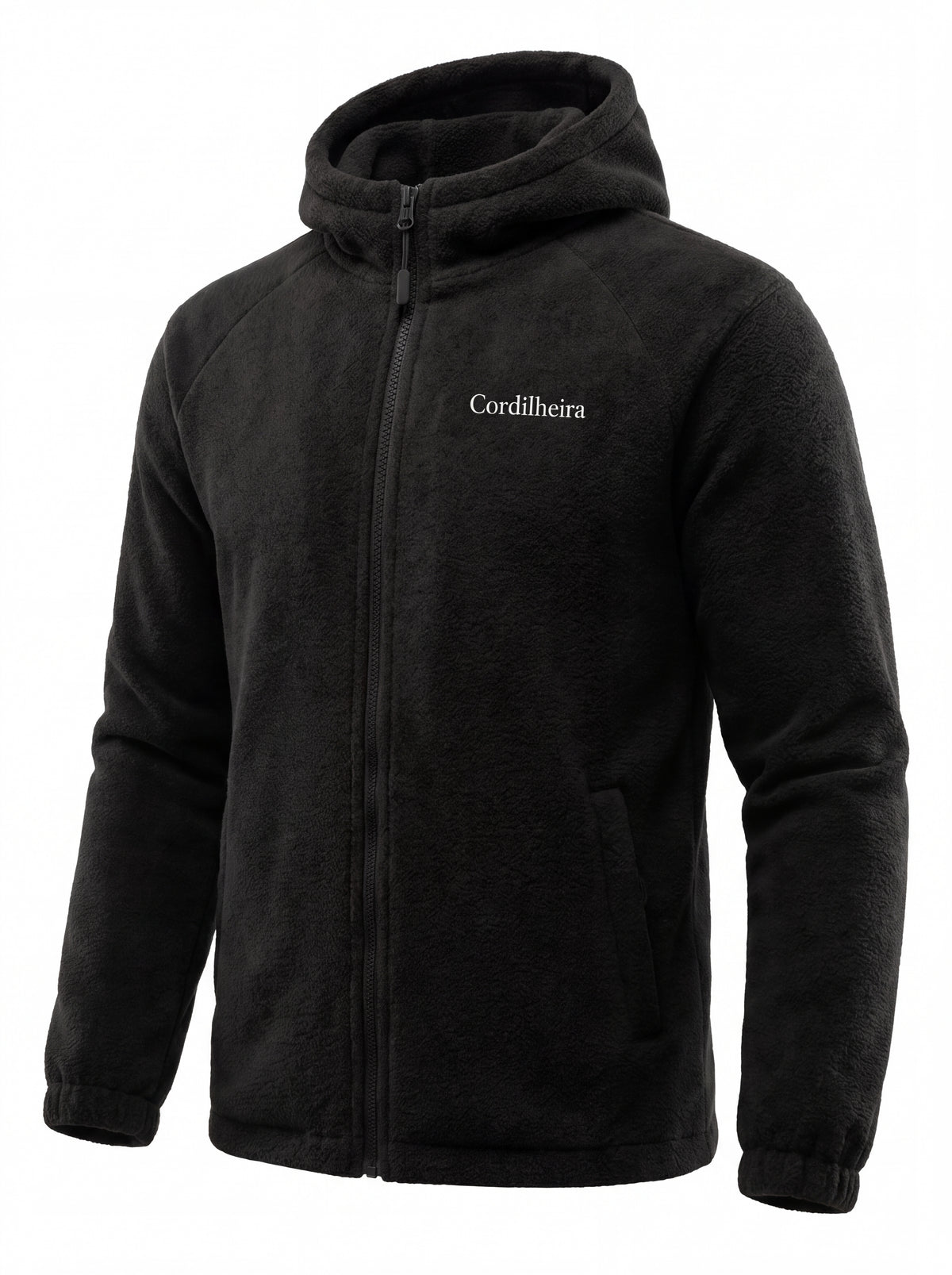 Jaqueta Cordilheira Fleece Hooded Masculina em pose de produto, Roupa da Marca Cordilheira com Boa qualidade, resistência e acabamento Confiável para trilhas, trekking e uso outdoor.
