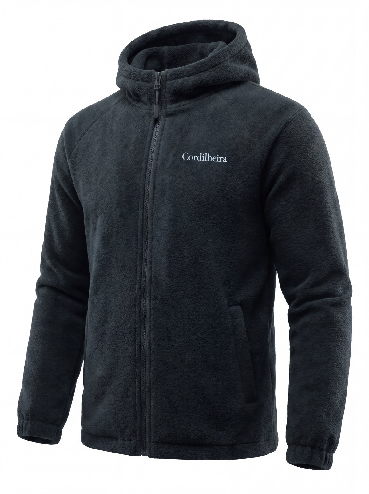 Jaqueta Cordilheira Fleece Hooded Masculina em pose de produto, Roupa da Marca Cordilheira com Boa qualidade, conforto e versatilidade Confiável para trekking, viagens e atividades outdoor.