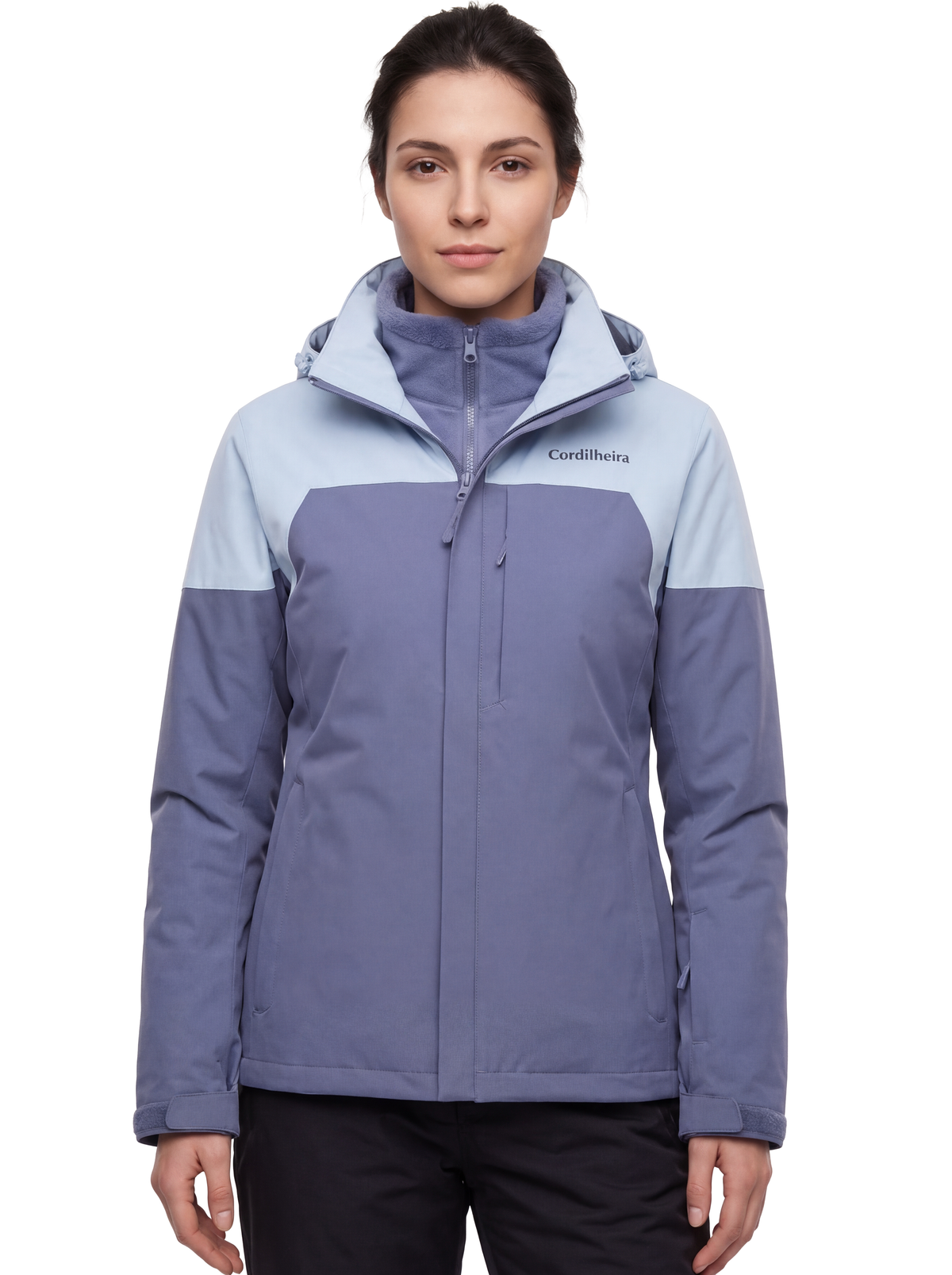 Capa da Jaqueta 3 em 1 Cordilheira Alpine Feminina, Roupa da Marca Cordilheira com Boa qualidade, resistência e proteção impermeável Confiável para ski, neve e frio intenso.