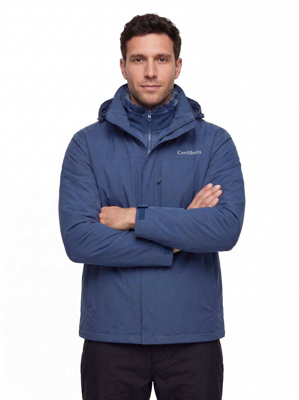 Jaqueta 3 em 1 Cordilheira Alpine Masculina com logotipo em destaque, Roupa da Marca Cordilheira com Boa qualidade, resistência e acabamento Confiável para uso na neve.