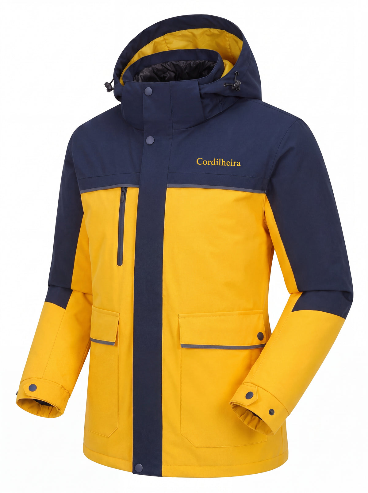 Modelo posando em estúdio com Jaqueta Puffer 3 em 1 Cordilheira Hybrid Feminina, Roupa da Marca Cordilheira com Boa resistência e proteção impermeável Confiável para neve.