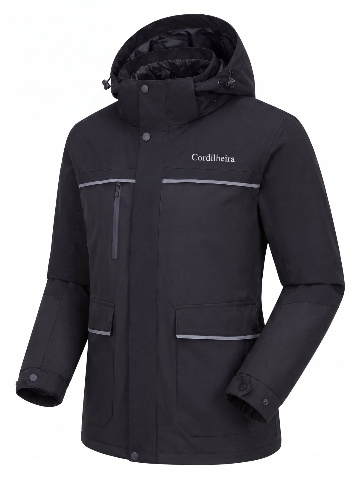 Jaqueta Puffer 3 em 1 Cordilheira Hybrid Feminina em pose que destaca a modelagem, Roupa da Marca Cordilheira com Boa qualidade, resistência e conforto Confiável para frio e neve.
