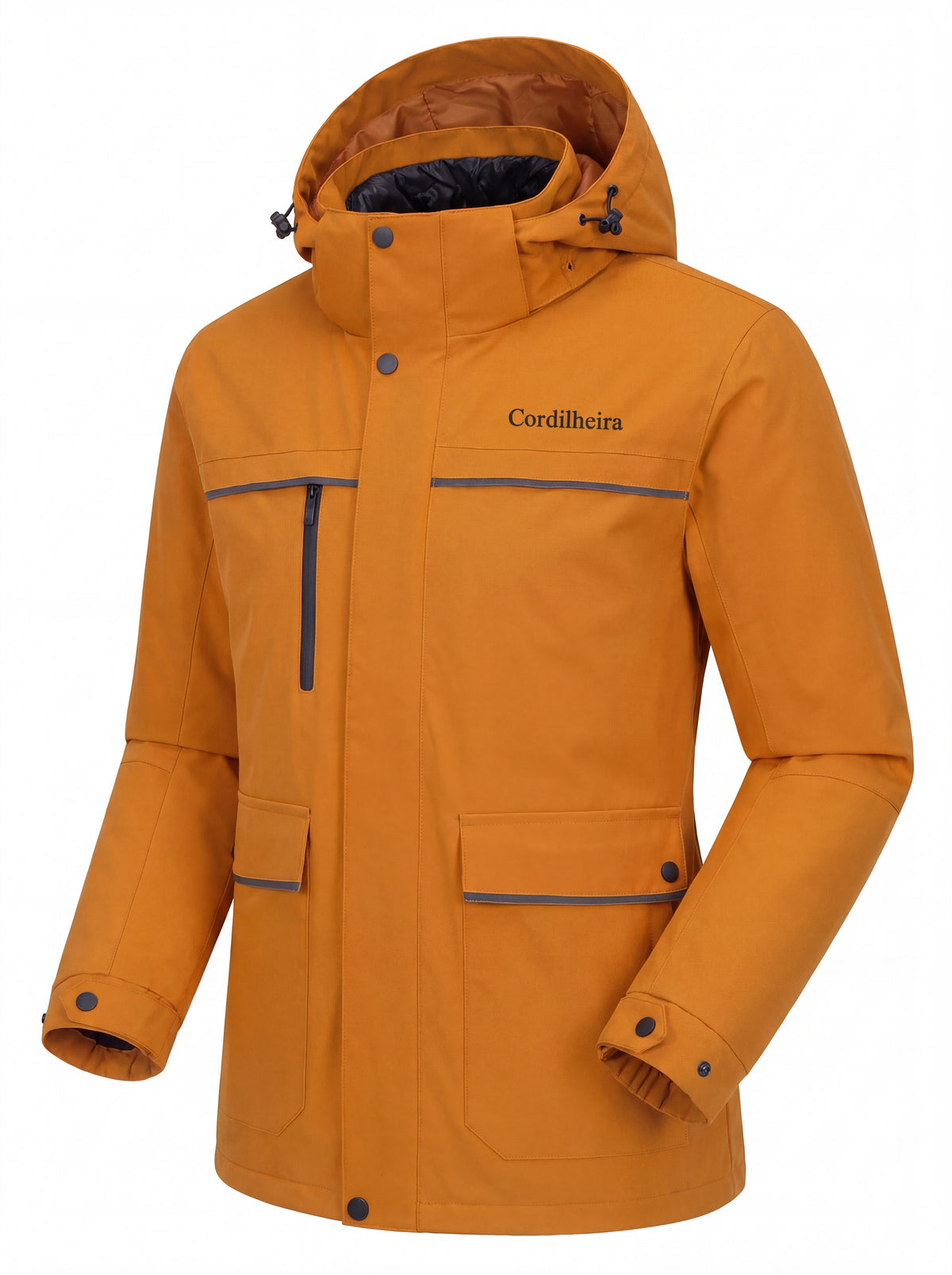 Modelo usando Jaqueta Puffer 3 em 1 Cordilheira Hybrid Feminina com foco nos detalhes, Roupa da Marca Cordilheira com Boa qualidade, resistência e proteção Confiável para esportes de inverno.