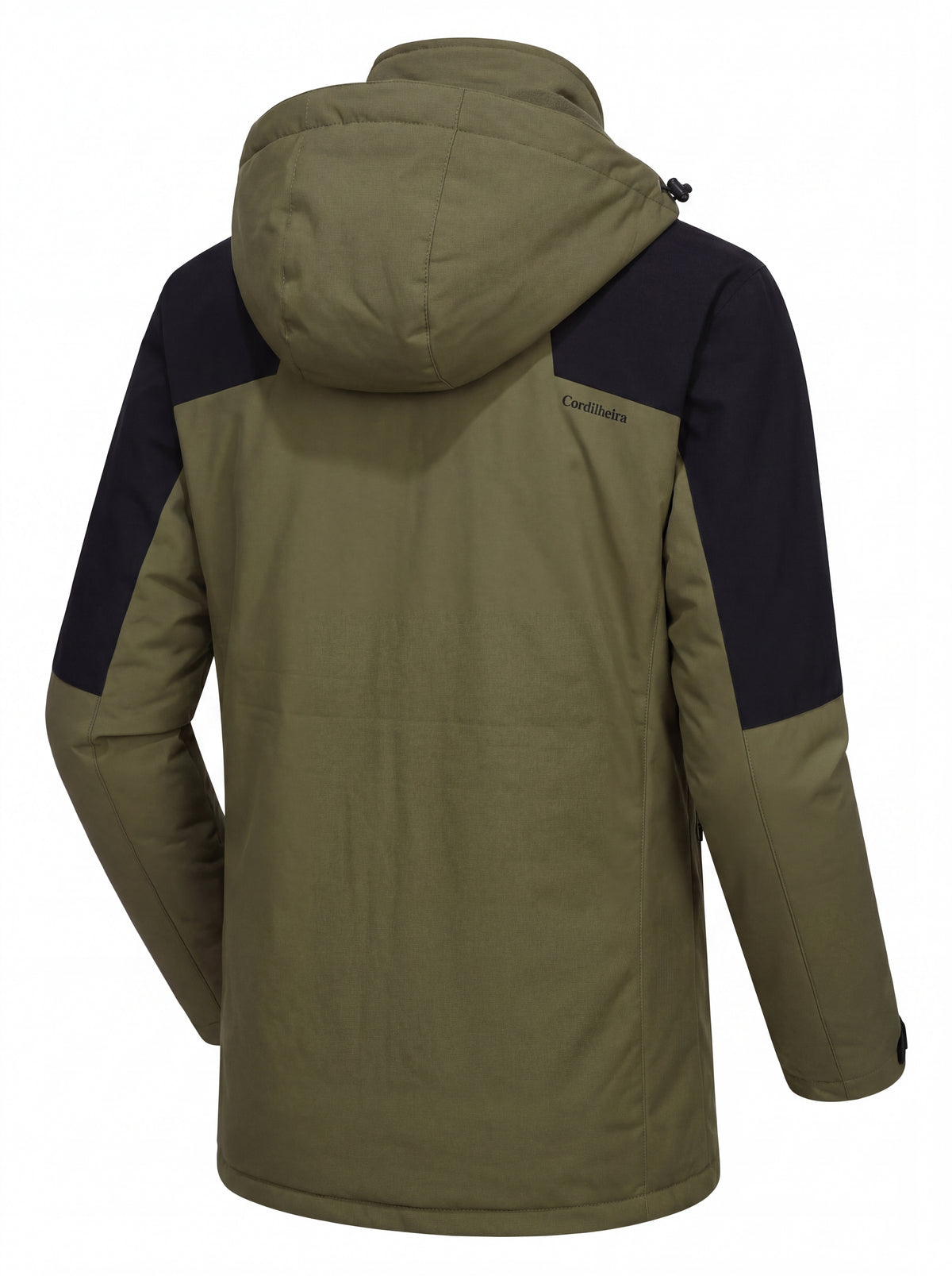 Vista traseira da Jaqueta 3 em 1 Cordilheira Outlander Impermeável, Roupa da Marca Cordilheira com Boa proteção Confiável contra chuva, vento e neve.