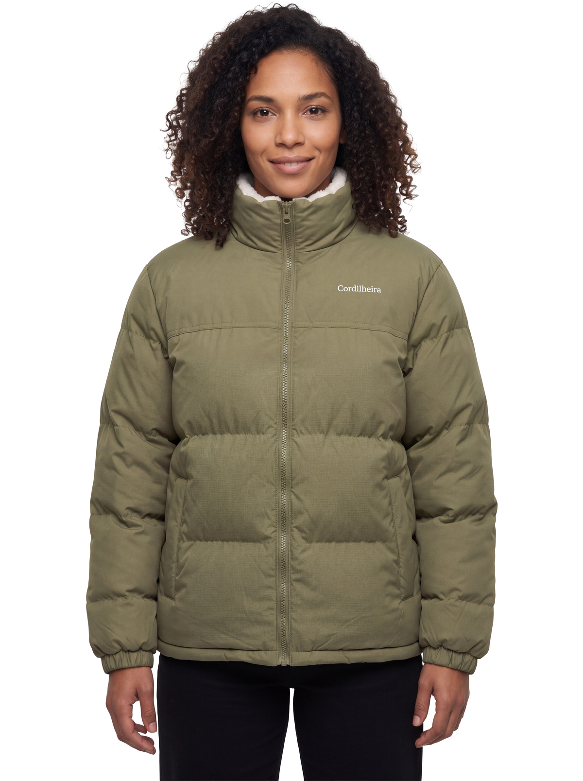 Capa da Jaqueta Puffer FrostLayer Dupla Face da Marca Cordilheira, Roupa com Boa qualidade, resistência e proteção Confiável para clima frio.