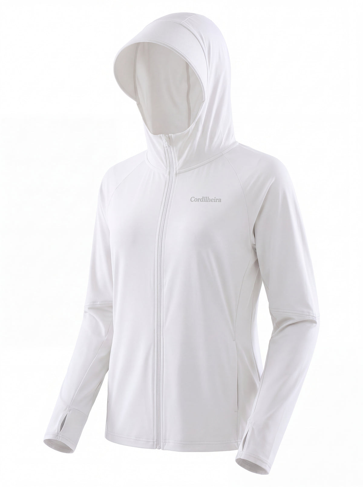Modelo esportiva usando Roupa Corta-Vento Cordilheira Solar UV50+ Feminina da Marca Cordilheira, com Boa proteção UV e desempenho Confiável para esporte, caminhada e dias ensolarados.