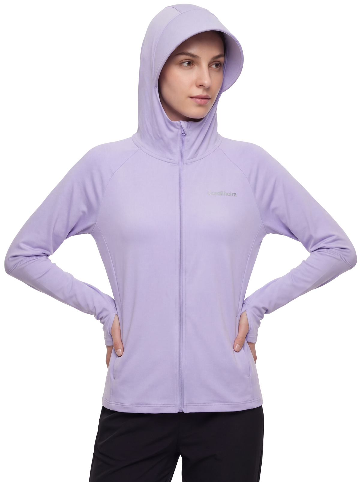 Capa esportiva da Roupa Corta-Vento Cordilheira Solar UV50+ Feminina da Marca Cordilheira, com Boa proteção UV e desempenho Confiável para corrida e treinos ao ar livre.