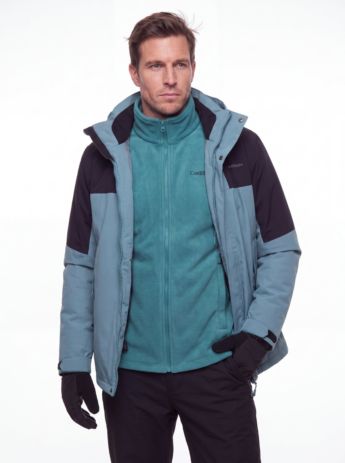 Camada interna fleece da Jaqueta 3 em 1 Cordilheira Outlander, Roupa da Marca Cordilheira com Boa qualidade, conforto e uso Confiável para frio.