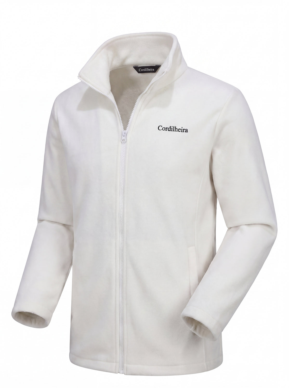 Fleece masculino branco Outlander da Marca Cordilheira, Roupa Confiável com Boa retenção de calor e conforto térmico para uso casual, viagens, trilhas e temperaturas baixas.