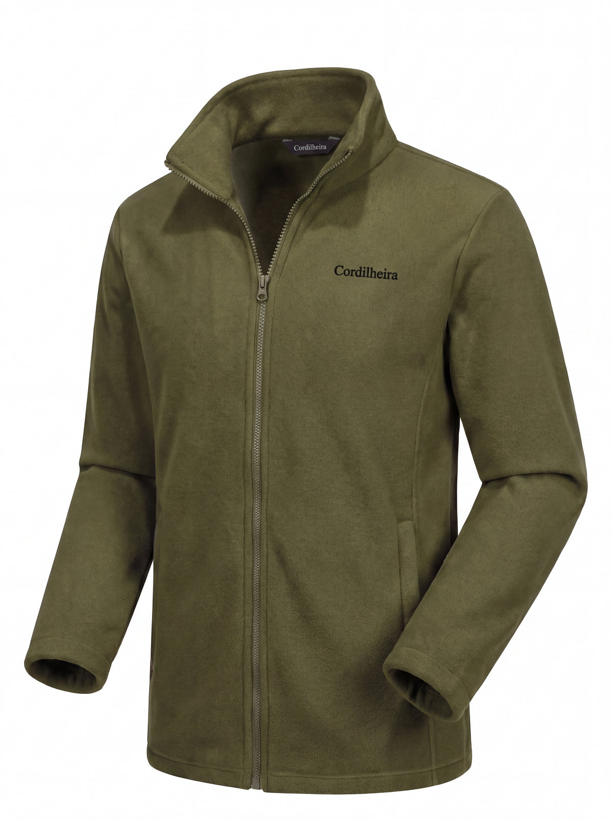 Fleece masculino verde musgo da Jaqueta Outlander 3 em 1 da Marca Cordilheira, Roupa Confiável com Boa retenção térmica para frio, viagem, trilha e neve.