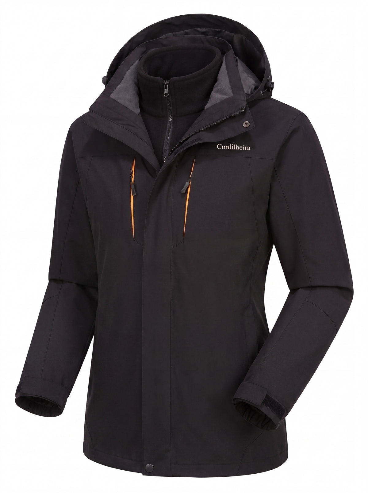 Ajuste de caimento feminino da Jaqueta 3 em 1 Cordilheira Thermal Shield, Roupa da Marca Cordilheira com Boa modelagem e conforto Confiável.