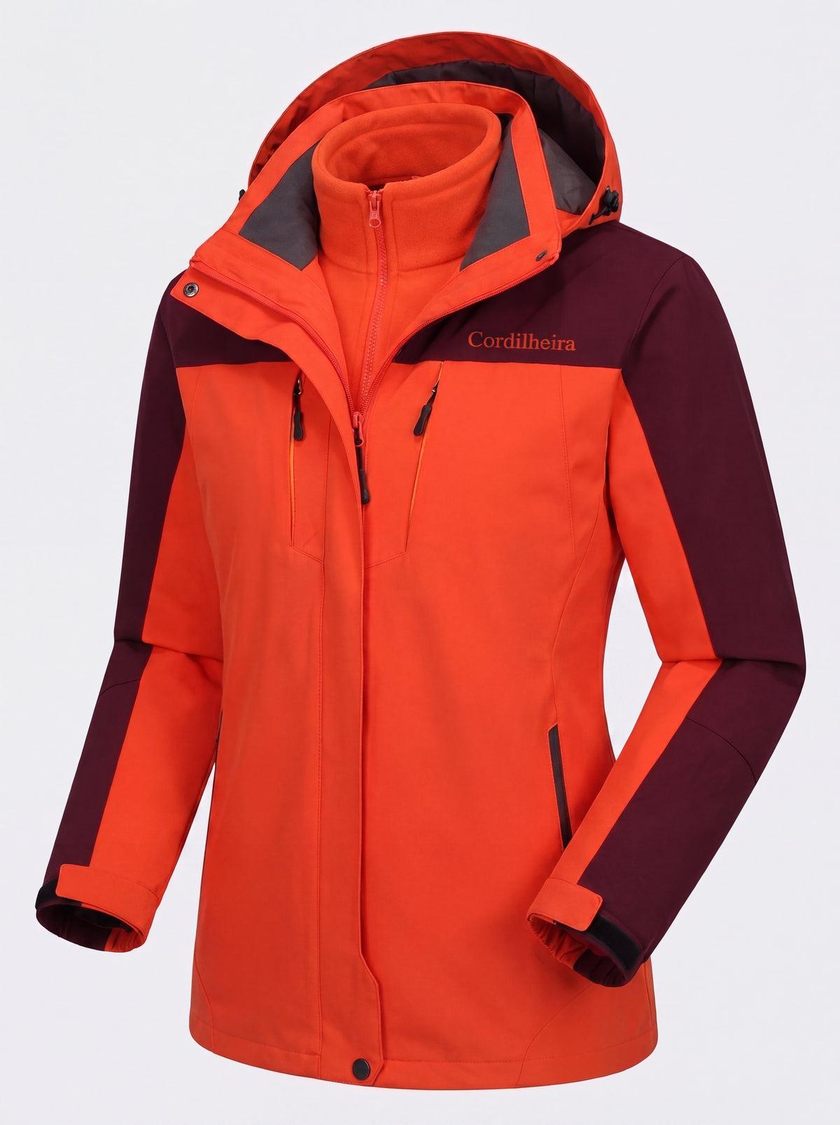 Jaqueta 3 em 1 Cordilheira Thermal Shield adaptada para modelagem feminina, Roupa da Marca Cordilheira com Boa qualidade e proteção Confiável.
