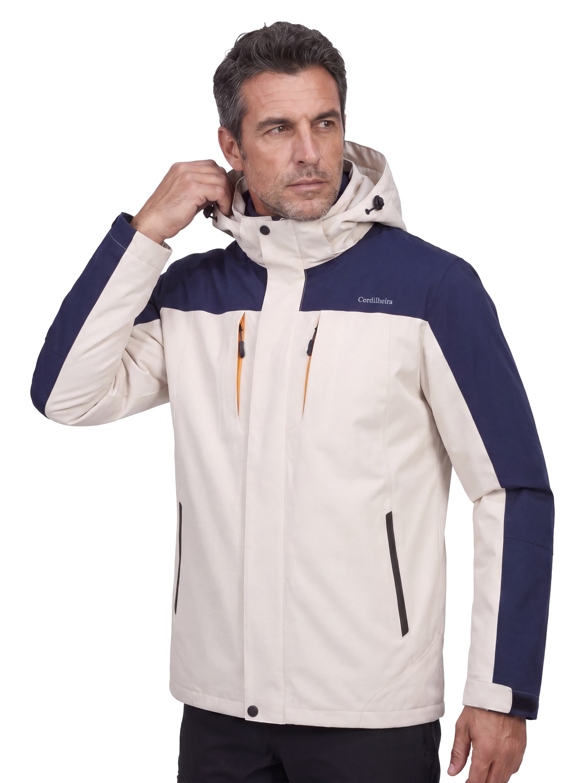 Jaqueta 3 em 1 Cordilheira Thermal Shield off white, Roupa da Marca Cordilheira com Boa qualidade e proteção Confiável para neve e inverno.