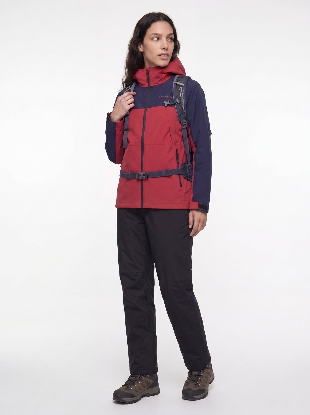 Modelo com ajustes de pose usando Jaqueta Cordilheira Boreal Impermeável, Roupa da Marca Cordilheira com Boa qualidade Confiável.