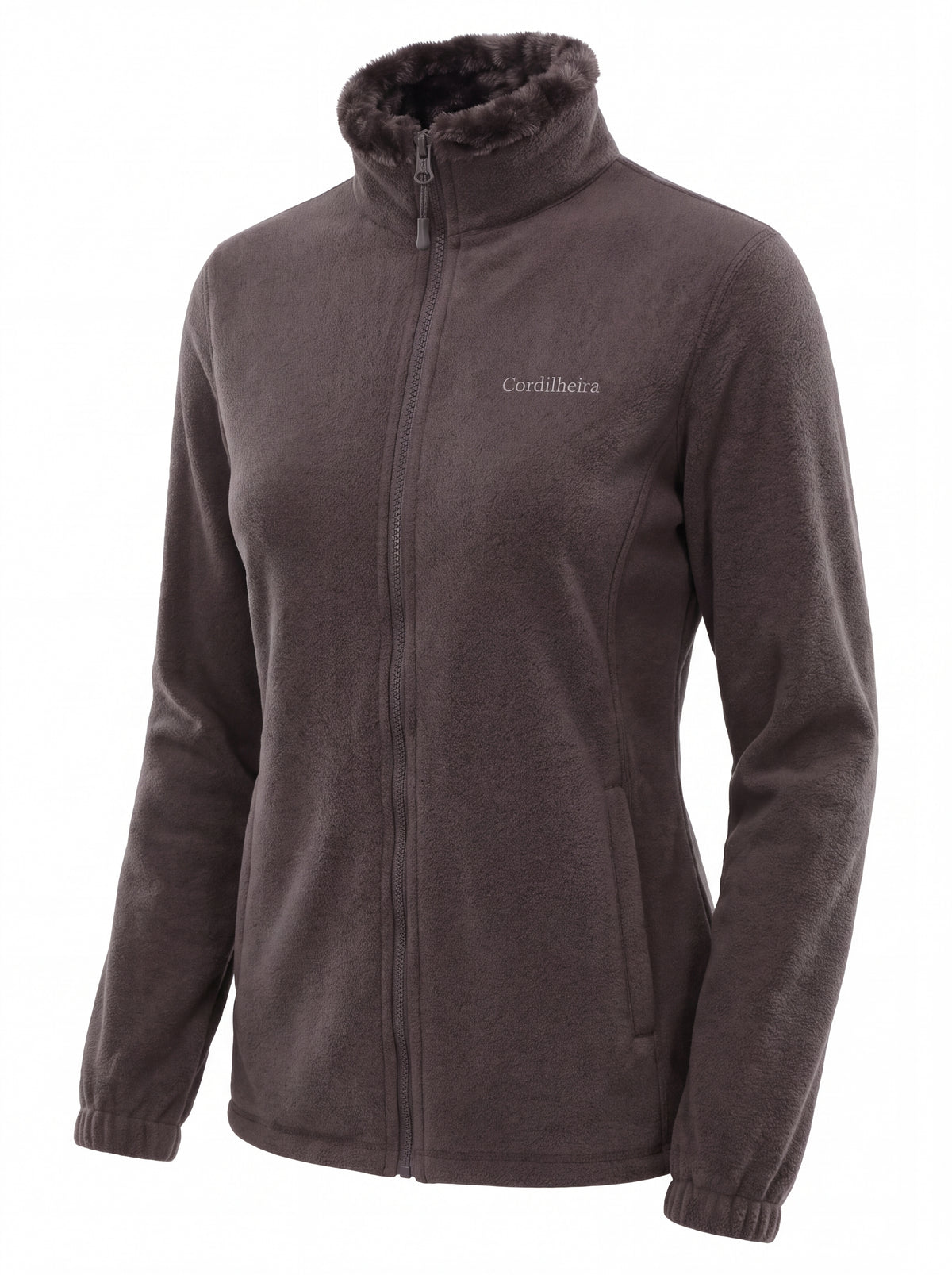 Jaqueta 3 em 1 Cordilheira Alpine Feminina com logotipo em destaque em pose de estúdio, Roupa da Marca Cordilheira com Boa qualidade e acabamento Confiável para uso na neve.