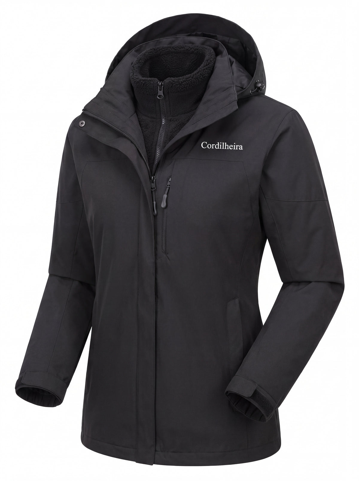 Jaqueta 3 em 1 Cordilheira Alpine Feminina em manequim com foco no caimento, Roupa da Marca Cordilheira com Boa qualidade e proteção impermeável Confiável para neve.