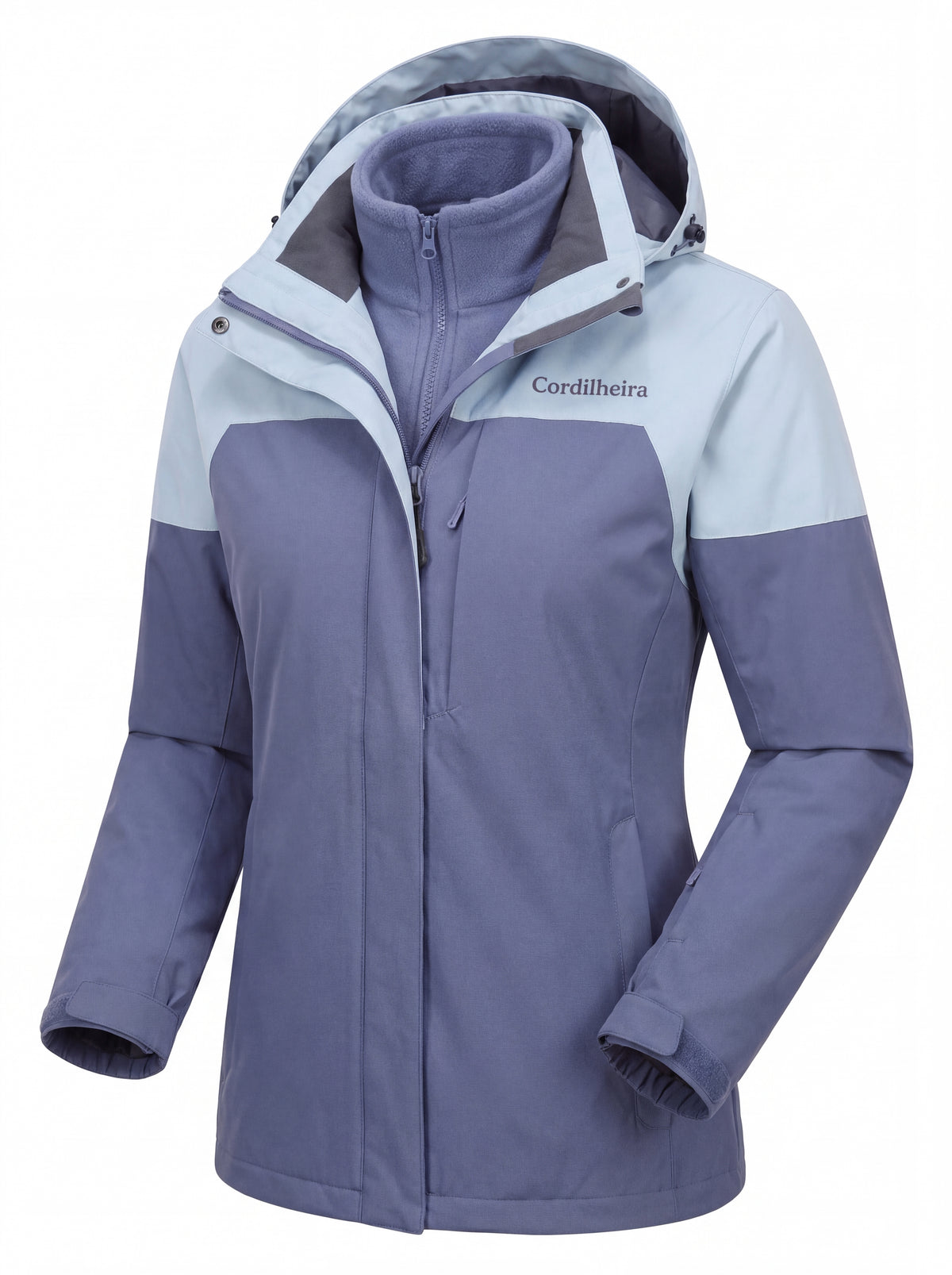 Jaqueta 3 em 1 Cordilheira Alpine Feminina apresentada em manequim, Roupa da Marca Cordilheira com Boa qualidade, resistência e acabamento Confiável para esportes de inverno.