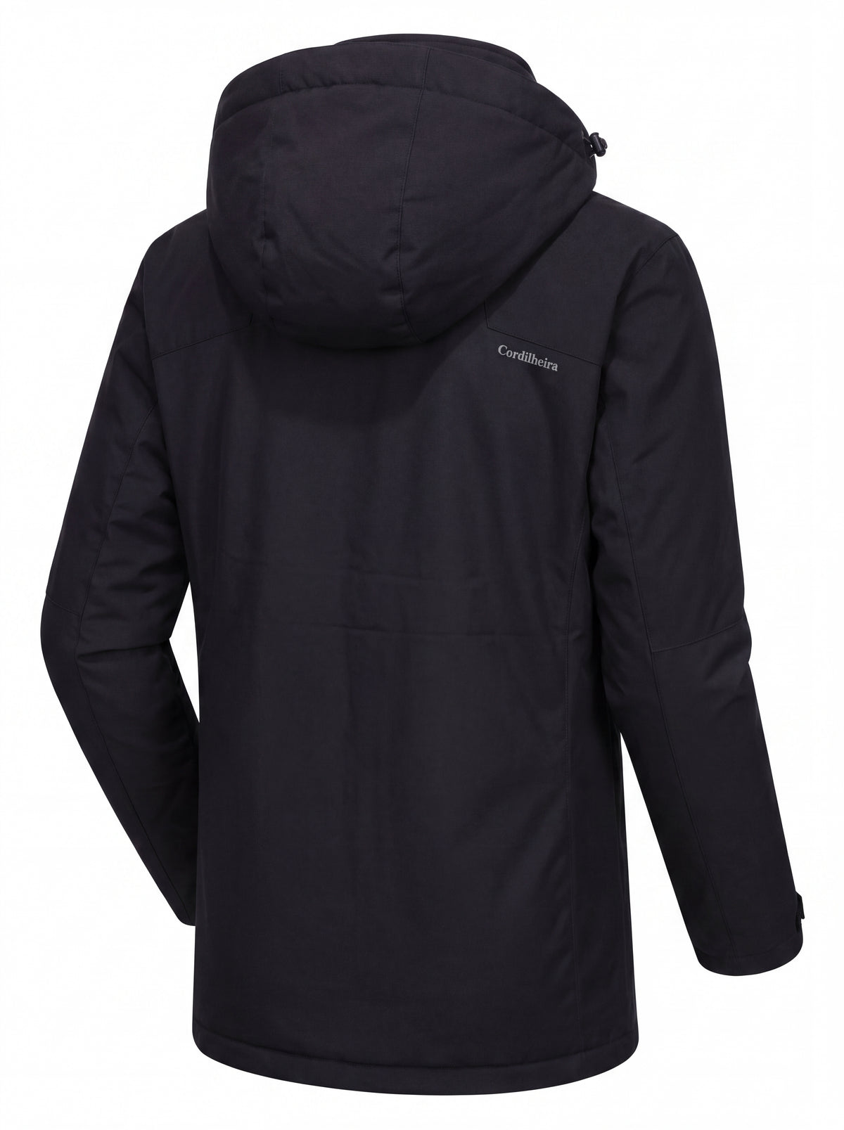 Vista traseira da Jaqueta 3 em 1 Cordilheira Outlander Impermeável com capuz, Roupa da Marca Cordilheira com Boa resistência e proteção Confiável.