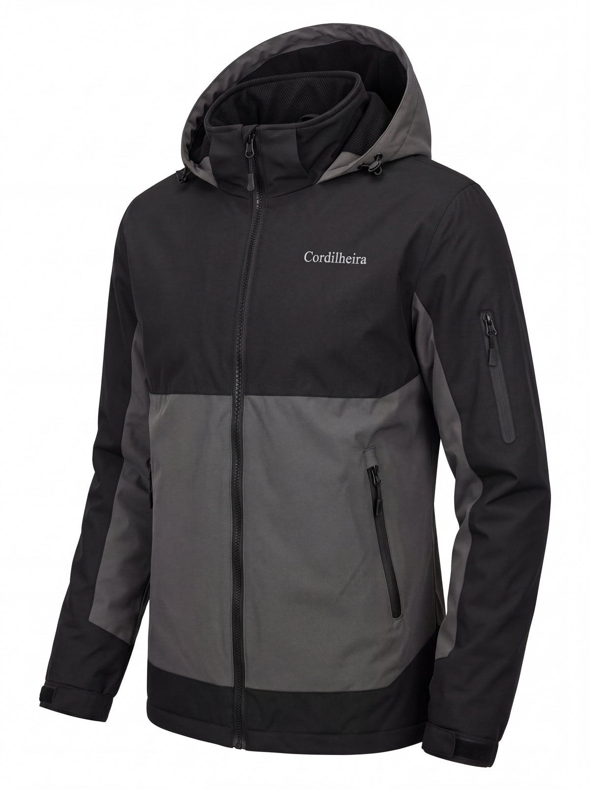 Detalhe do bolso na manga da Jaqueta Cordilheira Strategy Masculina Impermeável, Roupa da Marca Cordilheira com Boa resistência e funcionalidade Confiável para atividades outdoor.