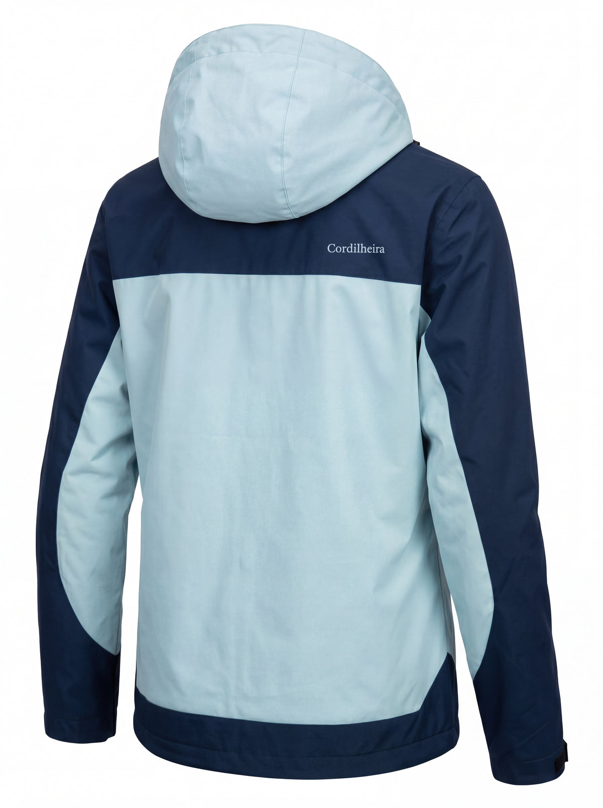 Vista de costas da Jaqueta Cordilheira Strategy Masculina Impermeável com logo, Roupa da Marca Cordilheira com Boa qualidade e resistência Confiável para atividades outdoor.