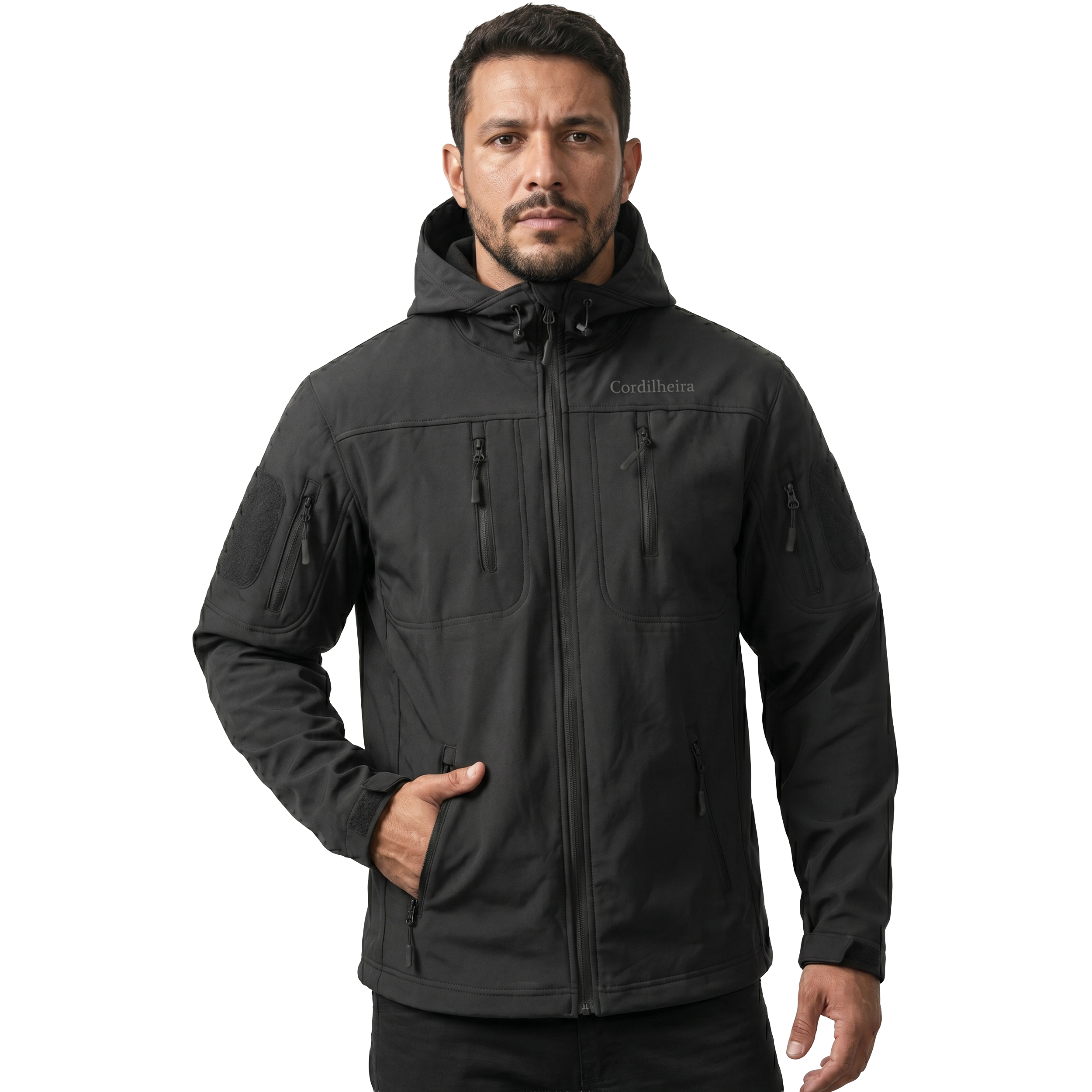 Jaqueta Cordilheira Ward Impermeável Masculina azul marinho com capuz, uma Roupa da Marca Cordilheira de Boa qualidade e uso Confiável para viagem, vento e clima frio.