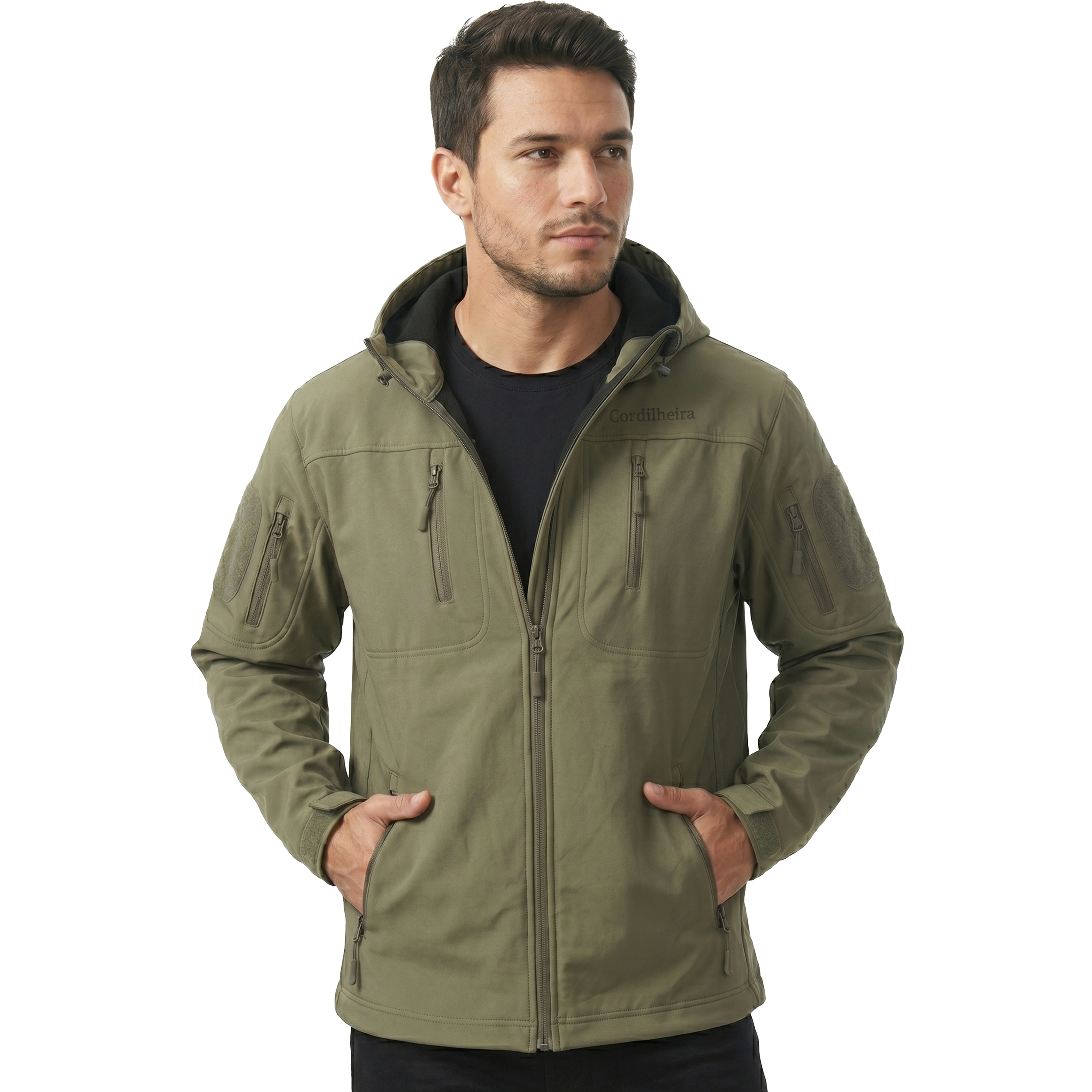 Jaqueta Cordilheira Ward Impermeável Masculina preta com bolsos funcionais, uma Roupa da Marca Cordilheira de Boa resistência e desempenho Confiável para uso outdoor.