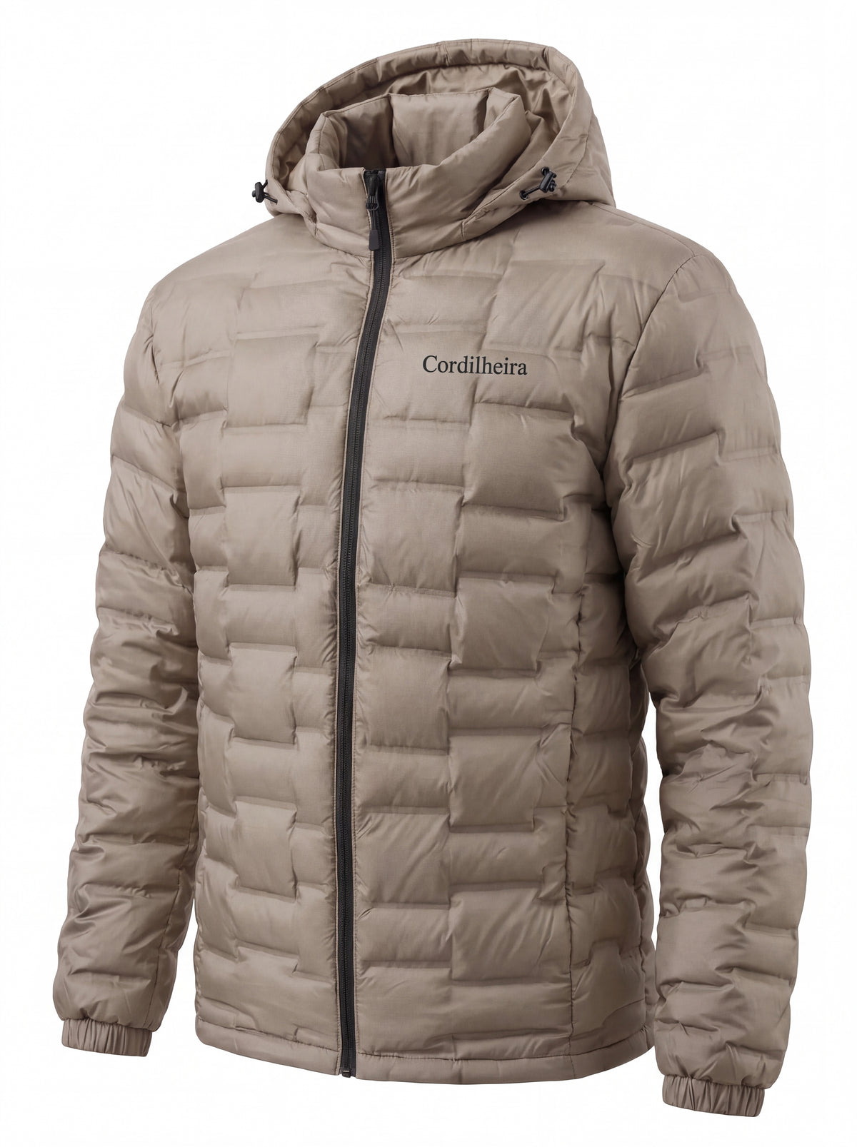 Jaqueta Puffer Cordilheira Climate Masculina em pose de estúdio, Roupa da Marca Cordilheira com Boa qualidade, resistência e visual moderno e Confiável.