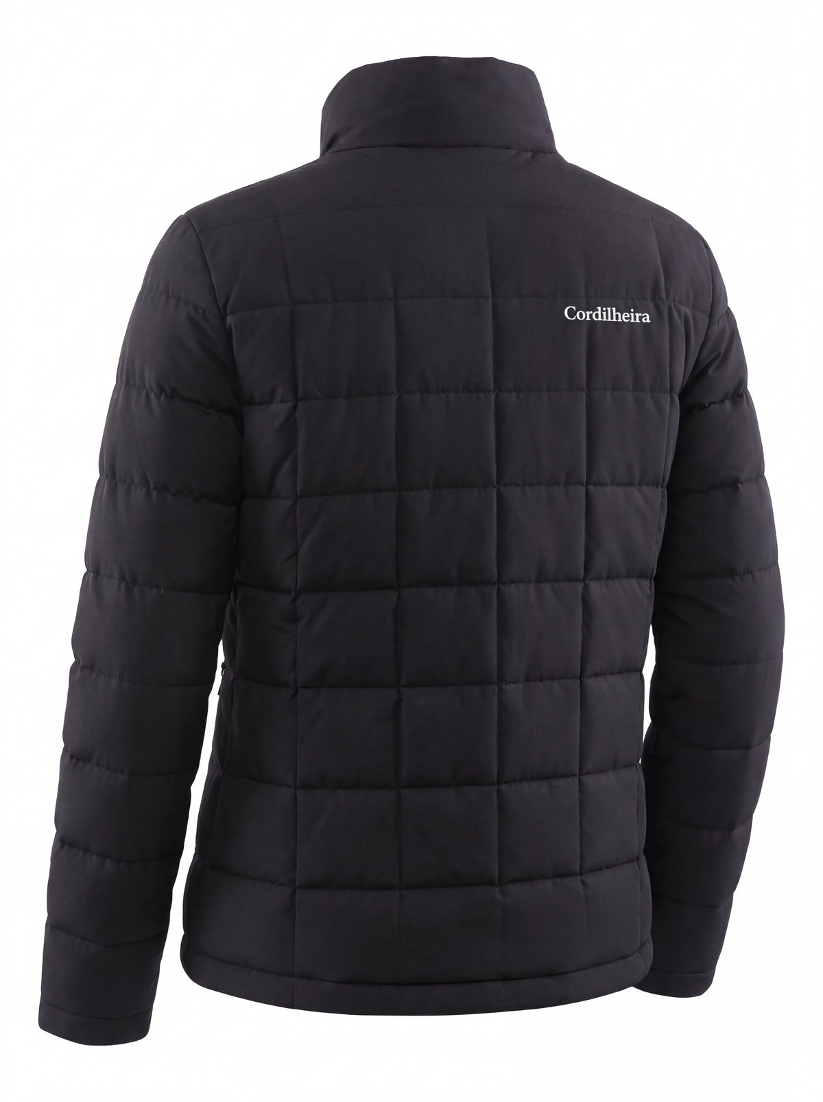 Vista traseira da Jaqueta Puffer Cordilheira On The City Feminina com destaque para o logo, Roupa da Marca Cordilheira com Boa qualidade, resistência e acabamento Confiável para o dia a dia.
