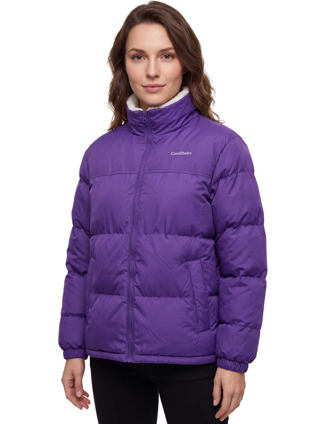 Capa da Jaqueta Puffer FrostLayer Dupla Face Feminina, Roupa da Marca Cordilheira com Boa proteção e uso Confiável para frio e outdoor.