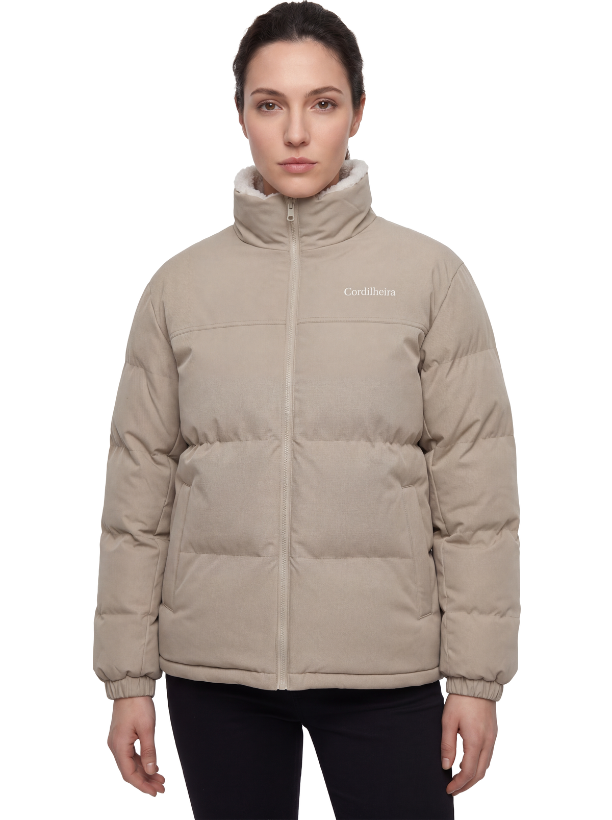 Jaqueta Puffer FrostLayer Dupla Face Feminina, Roupa da Marca Cordilheira com Boa proteção térmica e uso Confiável para frio, inverno, viagem e outdoor.