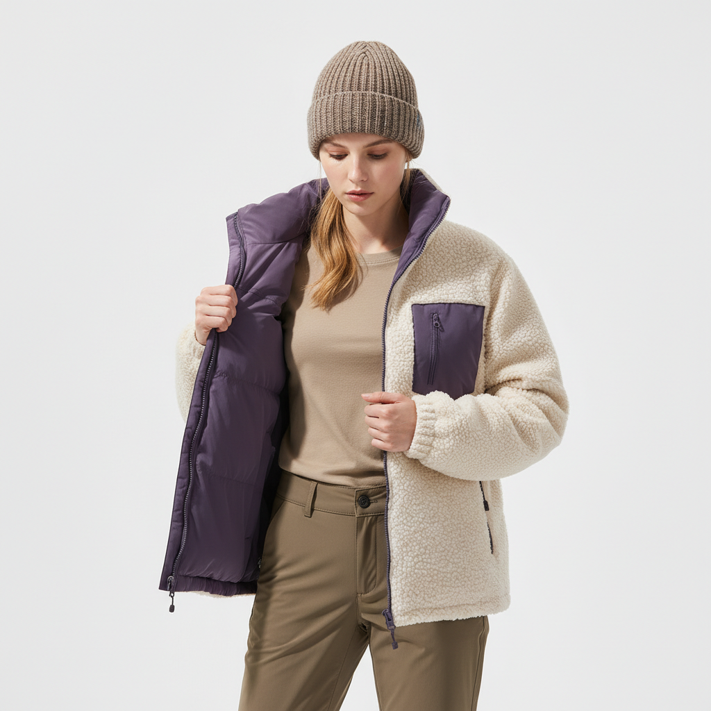 JAQUETA FLEECE PUFFER DUPLA FACE FEMININA